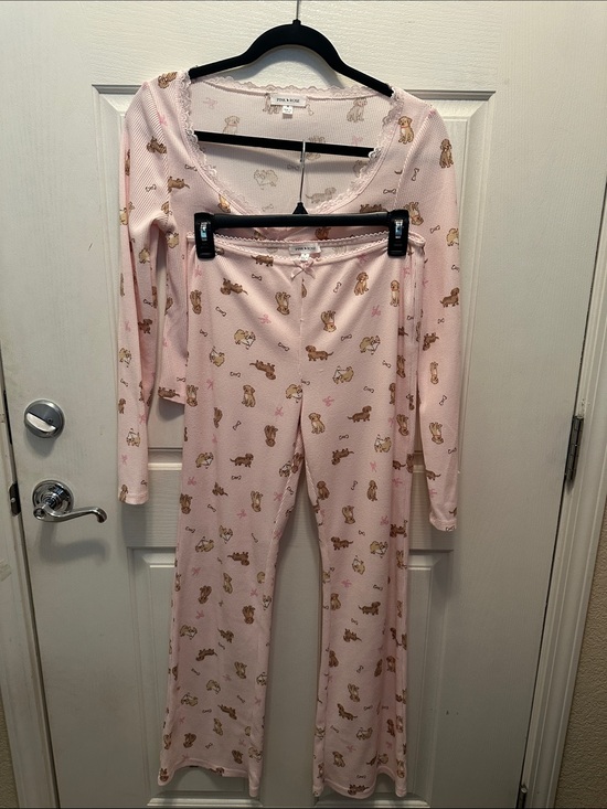 Pink Rose Other - Pink Rose Light Pink Puppy Pajama Set Crop Top Size M